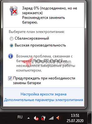 Почему ноутбук заряжается, но показывает 0%?